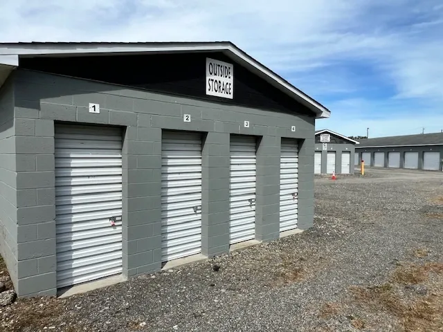 Exterior of outdoor storage units at Discount Mini Storage.