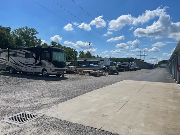 View of outdoor vehicle storage at French Creek Self Storage facility.