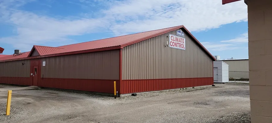 Wide access lanes and storage unit doors at Storage Crib.