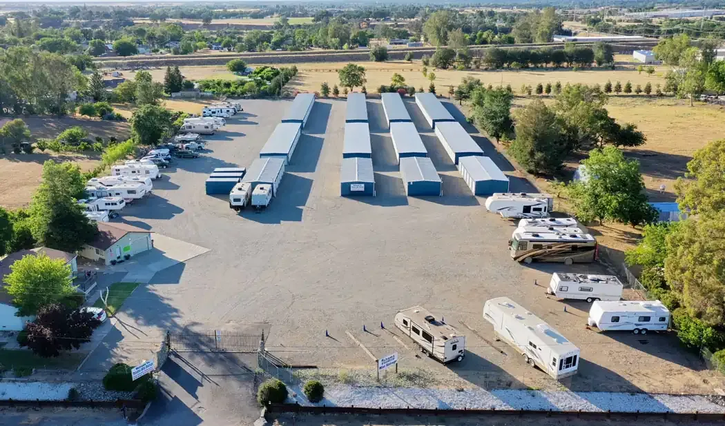 Aerial view of Tehama Mini Storage units and vehicle storage