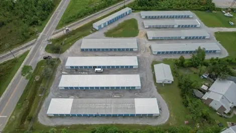Aerial view of Gulf Coast Self Storage.