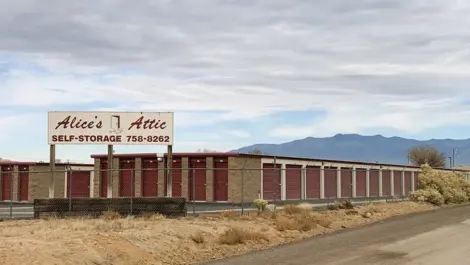 Outdoor view of Alice's Attic Self Storage facility.