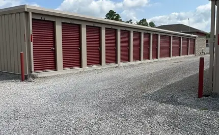 Exterior red storage units.