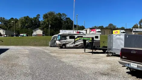 View of outdoor RV storage at Volunteer Storage Chapman.