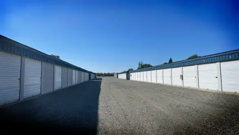 Exterior of storage units at Greenwood Mini Storage.