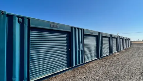 Exterior of storage units at Greenwood Mini Storage.