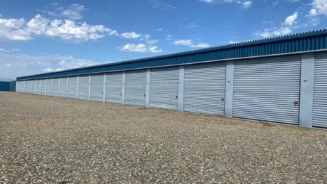 Exterior of storage units at Greenwood Mini Storage.