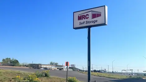 View of signage at MRC Self Storage facility.