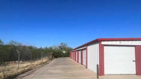 View of exterior of outdoor storage at MRC Self Storage facility.