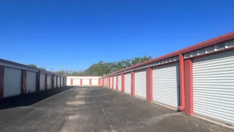 View of exterior of outdoor storage at MRC Self Storage facility.