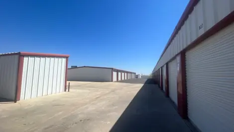 View of exterior of outdoor storage at MRC Self Storage facility.