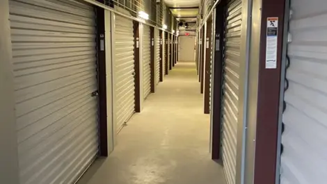 View of exterior of indoor storage at MRC Self Storage facility.