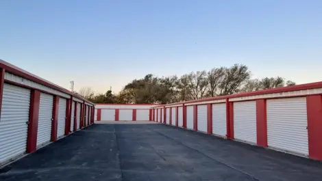 View of exterior of outdoor storage at MRC Self Storage facility.