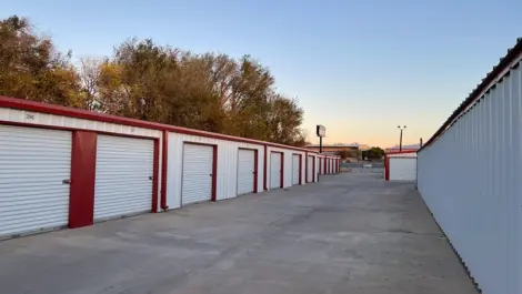 View of exterior of outdoor storage at MRC Self Storage facility.