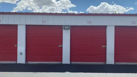 Exterior of outdoor red storage units.