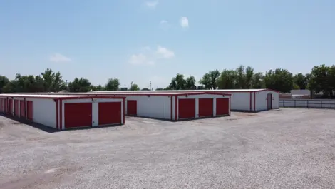 Exterior of outdoor storage units at North Texas Self Storage facility.