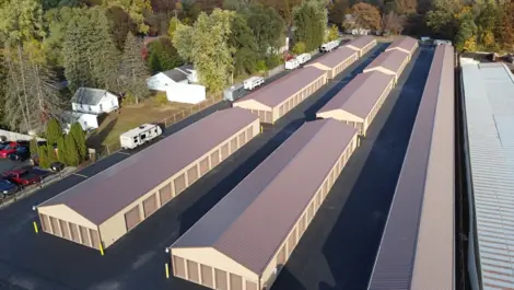View of uncovered parking and surrounding area at Lambertville Mini Storage Secor.