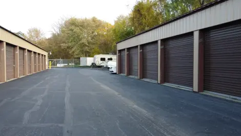 Overhead View of drive-up units and storage buildings at Lambertville Mini Storage Secor.