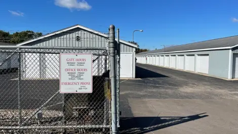 Multiple drive-up units with surrounding fencing at Osprey Storage Shaver.