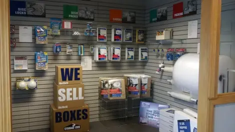 Interior View of moving and packing supply shelves at Storage Crib.