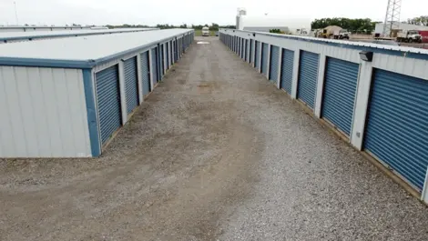 Exterior of outdoor storage units at Texoma Self Storage facility.