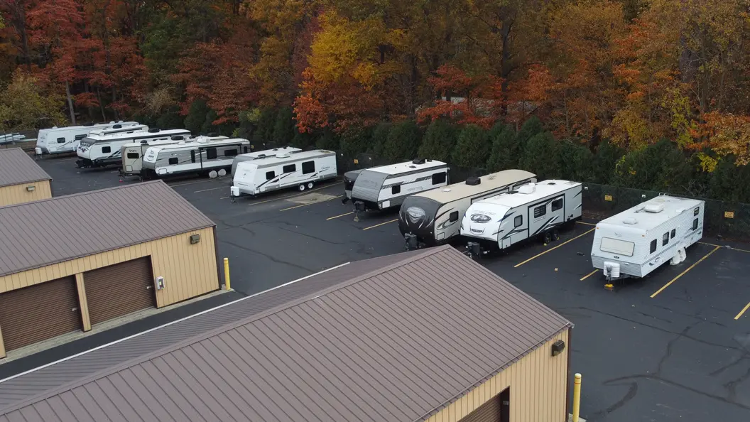 Lambertville Mini Storage Lewis aerial view of parked RVs