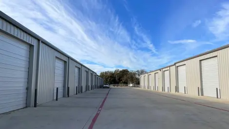 Exterior of outdoor storage units and wide aisles at S&K Mini Warehouses & Storage.