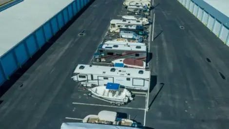Aerial view of vehicle storage at Elite Motorcoach Storage