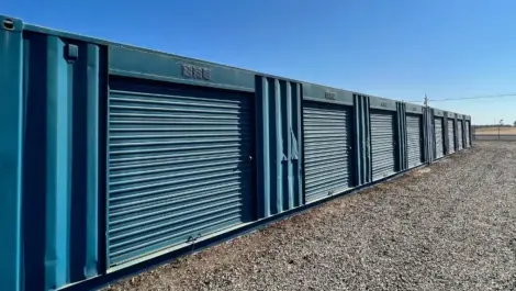 Exterior of storage units at Greenwood Mini Storage.
