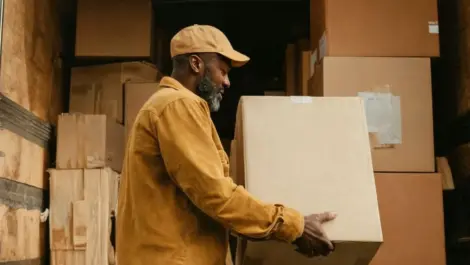 Black man unloading boxes from truck